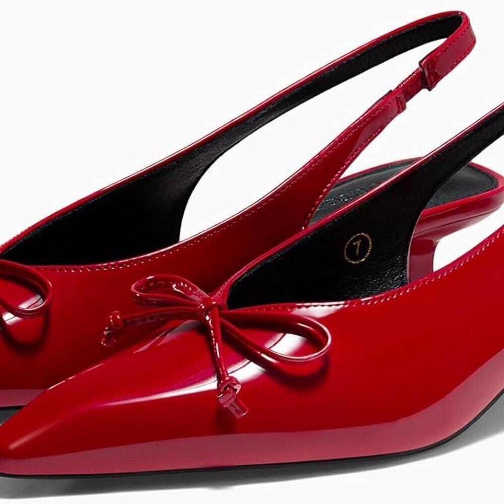 Women's Synthetic Slingback Kitten Heel Shoes 1.61in Bow Tie Office Dress - Picture 5 of 5